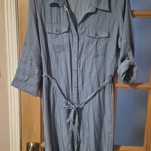 Blue Polka Dot Button-Up Dress